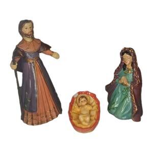 Vintage Ceramic Holy Family Nativity Set 3pc Hand Painted Mary Joseph Baby Jesus